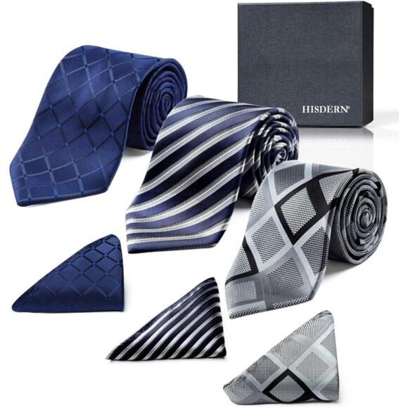 Mens Ties and Pocket Square Set Business Elegant Ties for Men Classic - Picture 2 of 6